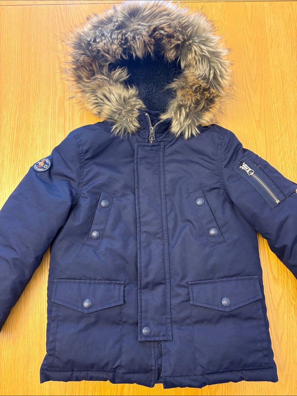 Ralph Lauren Polo Navy Hooded Parka with Faux Fur Trim - size 5